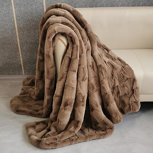 Webpelz Kuscheldecke, Luxuriöse Kunstfelldecke, Decke aus Kunstnerz, Decke aus Tierfellimitat, weiche Wohndecke, Dekorative Decke, Super Weich Flauschige Gemütlich, für Sofa Bett-Brown||180×150cm von SKYLYZH