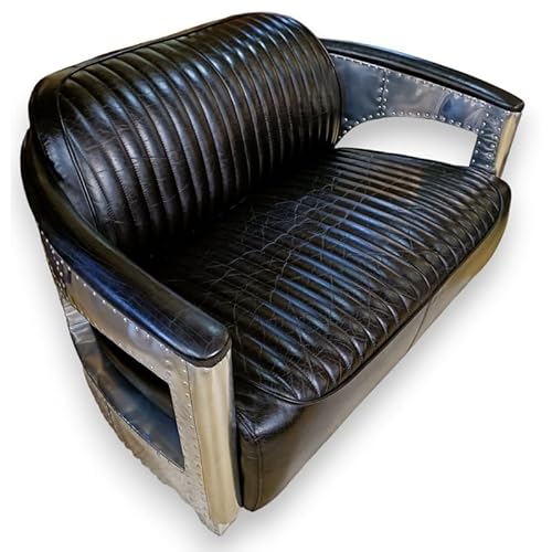 SKYPOS POINT OF SALE SYSTEMS Maverick Sofa aus Leder, industrieller Piloten-Stil, 2-Sitzer, Schwarz und silberfarbenes Aluminium, modernes Retro-Design SKYPOS POINT OF SALE SYSTEMS Maverick Sofa aus Leder, industrieller Piloten-Stil, 2-Sitzer, Schwarz und silberfarbenes Aluminium, modernes Retro-Design von SKYPOS POINT OF SALE SYSTEMS