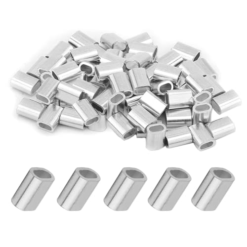 100 Stück Drahtseil-Stoppschlaufenhülsen, runde Crimphülsen für Drahtseil-Durchmesser, Aluminium-Crimpschlaufenhülse, rund (M4,4 mm) von SKYPRO