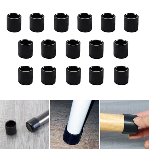 16 Stück runde 16 mm Silikon-Stuhlbein-Bodenschutz, schwarze Stuhlbeinkappen, Möbelfußschutz, Hockerbeinkappen, um Hartholzböden Kratzer zu verhindern und Lärm zu reduzieren von SKYPRO