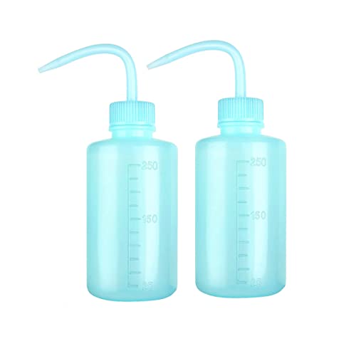 250 ml Kunststoff-Sicherheits-Waschflasche, blaue Labor-Quetschflasche mit schmaler Öffnung und Skala-Etiketten, Spritzflasche für Pflanzenblumen, Sukkulenten-Bewässerung – 2 Packungen von SKYPRO