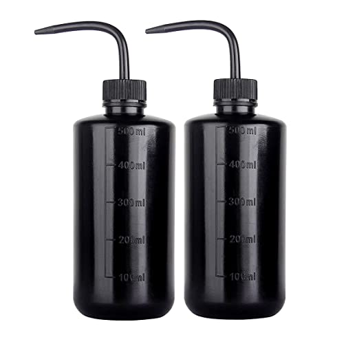500 ml Kunststoff-Waschflasche, schwarze Labor-Quetschflasche mit schmaler Öffnung und Skalen-Etiketten, Spritzflasche für Pflanzenblumen, Sukkulenten, 2 Packungen von SKYPRO