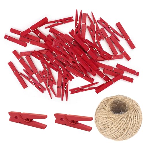 Mini-Holzklammern, 25 mm, natürliche Holzklammern, Wäscheklammern, Wäscheklammern, DIY, Hochzeit, Party, Holzklammern, Klammern mit 25 m Jute-Schnur, Rot, 200 Stück Mini-Holzklammern, 25 mm, natürliche Holzklammern, Wäscheklammern, Wäscheklammern, DIY, Hochzeit, Party, Holzklammern, Klammern mit 25 m Jute-Schnur, Rot, 200 Stück von SKYPRO
