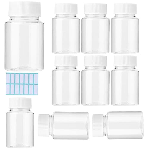 SKYPRO 10 Stück klare Pillenflasche Kunststoff Medizinflasche leere Reagenzflaschen Behälter mit Kappen für flüssiges festes Pulver Medizin mit Aufkleber (80 ml) von SKYPRO
