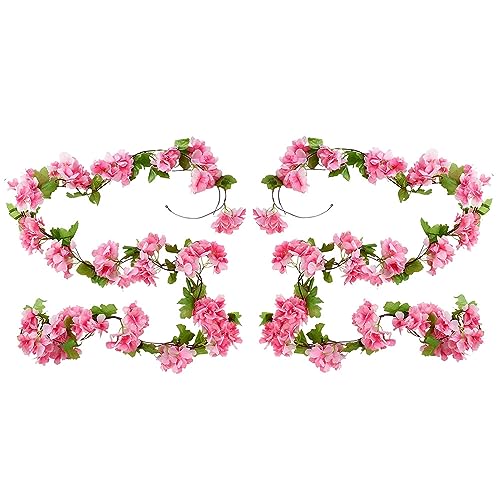 Sakura-Girlande, grüne Blätter, Girlande, künstliche Blumen, Pflanzen für Hotel, Hochzeit, Zuhause, Party, Garten, Basteln, Kunst-Dekor (Rosenrot), 2 Stück von SKYPRO