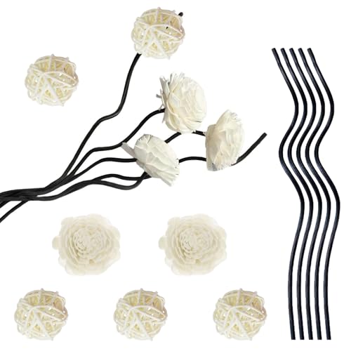 Schilfrohr-Diffusor-Sets, natürliches Rattan-Duft-Diffusor mit Blume, Ersatz-Rattanstäbchen für Heimdekoration, Hotel, Aromatherapie, Spa – Set B von SKYPRO