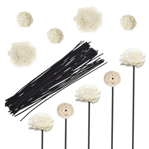 Schilfrohr-Diffusor-Sets, natürliches Rattan-Duft-Diffusor mit Blume, Ersatz-Rattanstäbchen für Heimdekoration, Hotel, Aromatherapie, Spa – Set F von SKYPRO