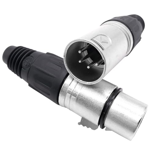XLR-Stecker, 4-polige XLR-Enden, männlich + weiblich, Audio-Mikrofon, Audio-Stecker, Klinkenbuchse, vernickelt, Silberkontakte, 2 Stück XLR-Stecker, 4-polige XLR-Enden, männlich + weiblich, Audio-Mikrofon, Audio-Stecker, Klinkenbuchse, vernickelt, Silberkontakte, 2 Stück von SKYPRO
