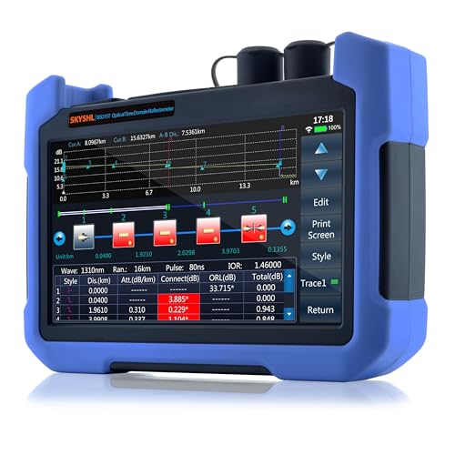 SKYSHL 1310nm/32dB+1550nm/30dB SM LWL OTDR Glasfaser Tester mit OPM+OLS+VFL+Karte Ereignis+APP-Modul+7-Zoll Touchscreen Kompatibel mit APC und UPC SC+FC+ST+LC-SS315T-2A1 von SKYSHL