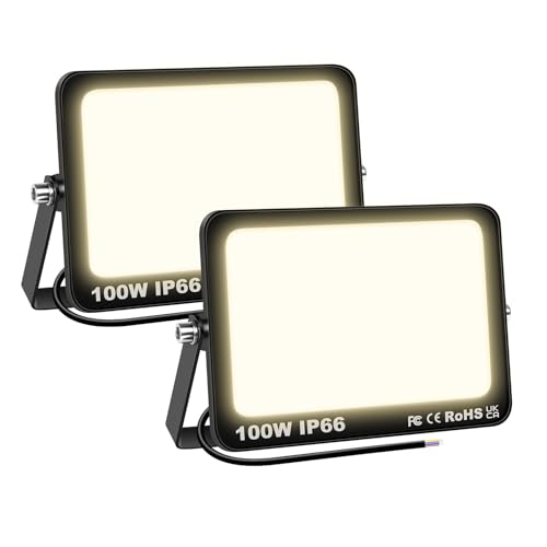 SKYWORLD 100W LED Strahler Außen 2 Stücke, 10000LM LED Fluter Scheiwerfer Flutlicht, 4000K Warmes Weiß Aussenstrahler, IP66 Wasserfest LED Außenleuchte Flutlicht für Hinterhof Garage Flur Garten von SKYWORLD