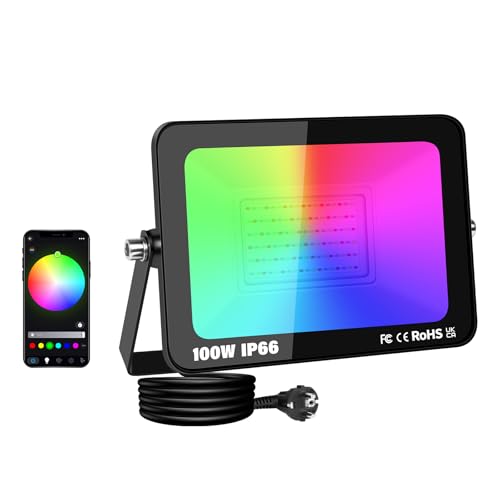 SKYWORLD 100W RGB LED Strahler, Smart LED Fluter Flutlicht mit APP-Steuerung, RGBW Farbwechsel Dimmbar Wasserdicht Außenstrahler Flutlichtstrahler mit Stecker für Garten Hof Party Stimmungslichter SKYWORLD 100W RGB LED Strahler, Smart LED Fluter Flutlicht mit APP-Steuerung, RGBW Farbwechsel Dimmbar Wasserdicht Außenstrahler Flutlichtstrahler mit Stecker für Garten Hof Party Stimmungslichter von SKYWORLD