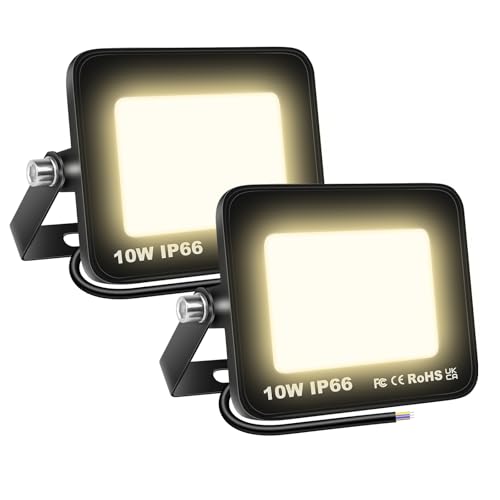 SKYWORLD 10W LED Strahler Außen 2 Stücke, 1000LM Fluter Scheinwerfer, 4000K Warmes Weiß Aussenstrahler, IP66 Wasserfest Außenleuchte für Hinterhof Garage Flur Garten von SKYWORLD