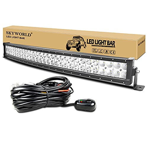 SKYWORLD 180W Gebogen LED Lichtleiste 32 Zoll LED bar Offroad Arbeitsleuchte Zusatzscheinwerfer Spot Flood Combo Scheinwerfer mit Kabelbaum für Trecker KFZ Bagger SUV UTV ATV Boat Truck von SKYWORLD