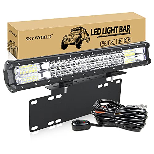 SKYWORLD 20 Zoll 288W LED Arbeitsscheinwerfer Mit 12V Kabelbaum Kit, Light Bar Kennzeichenhalter Front Stoßstange Bull Bar, LED Zusatzscheinwerfer für 4x4 Auto Offroad Truck Traktor LKW KFZ von SKYWORLD