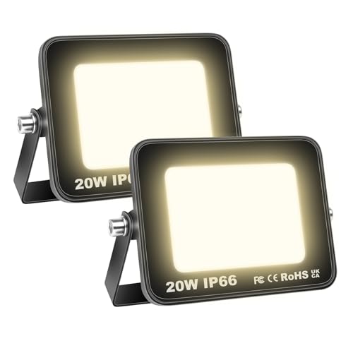SKYWORLD 20W LED Strahler Außen - 2-Stück Set, 2000LM Fluter Scheinwerfer, Warmes Weiß 4000K, IP66 Wasserdicht für Garten, Garage, Hof von SKYWORLD