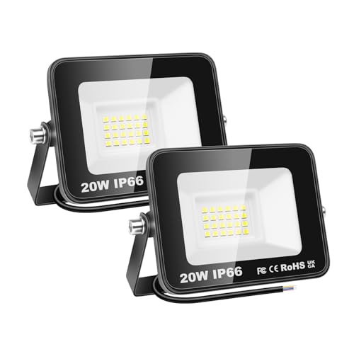 SKYWORLD 20W Led Flutlicht Außen, 2000LM Arbeitslicht Tageslicht Kaltweiße Sicherheitslichter 4000K Flutlicht IP66 Wasserdicht für Garten Hof Rasen Spielplatz Stadion 2 Pack von SKYWORLD