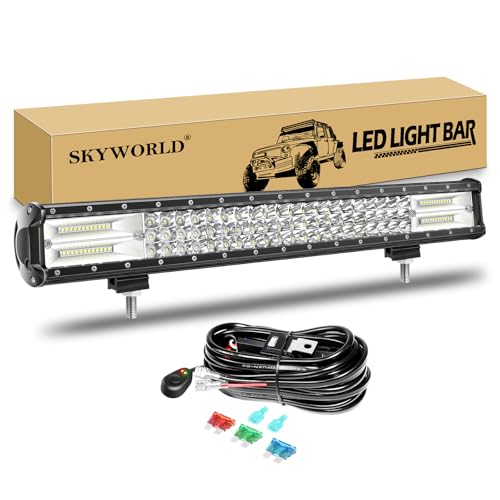 SKYWORLD 23 Zoll 59CM 324W Led Arbeitsscheinwerfer Bar mit 12V kabelbaum, Wasserdicht Led Lightbar Lichtbalken LED Arbeit Licht Bar für 4x4 Offroad SUV UTV ATV KFZ Traktor von SKYWORLD