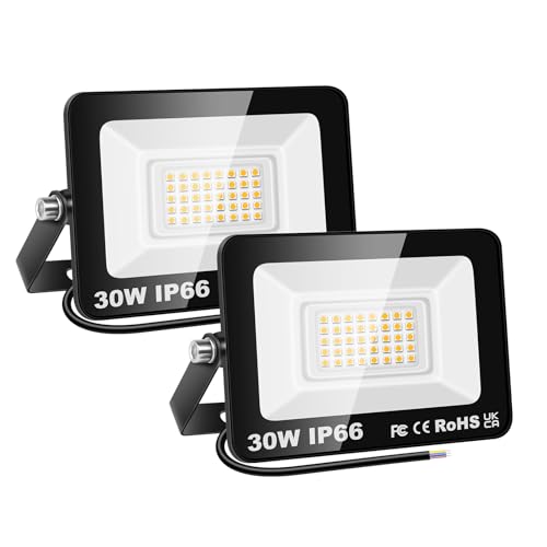 SKYWORLD 30W LED Strahler Außen 2 Stücke, 3000LM LED Fluter Scheiwerfer Flutlicht, 4000K Warmes Weiß Aussenstrahler, IP66 Wasserfest LED Außenleuchte Flutlicht für Hinterhof Garage Flur Garten von SKYWORLD