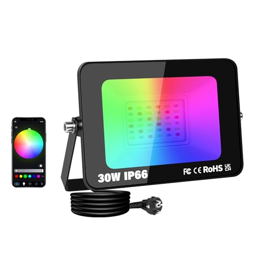 SKYWORLD 30W RGB LED Strahler, Smart LED Fluter Flutlicht mit APP-Steuerung, RGBW Farbwechsel Dimmbar Wasserdicht Außenstrahler Flutlichtstrahler mit Stecker für Garten Hof Party Stimmungslichter SKYWORLD 30W RGB LED Strahler, Smart LED Fluter Flutlicht mit APP-Steuerung, RGBW Farbwechsel Dimmbar Wasserdicht Außenstrahler Flutlichtstrahler mit Stecker für Garten Hof Party Stimmungslichter von SKYWORLD