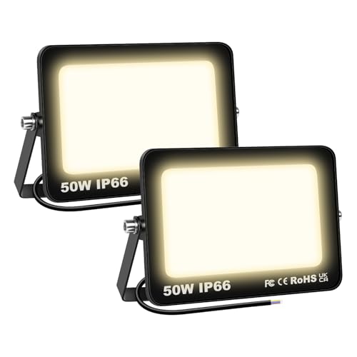 SKYWORLD 50W LED Strahler Außen 2 Stücke, 5000LM LED Fluter Scheiwerfer Flutlicht, 4000K Warmes Weiß Aussenstrahler, IP66 Wasserfest LED Außenleuchte Flutlicht für Hinterhof Garage Flur Garten von SKYWORLD