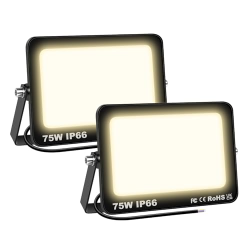 SKYWORLD 75W LED Strahler Außen 2 Stück - 7500LM Fluter Scheinwerfer, 4000K Warmes Weiß Aussenstrahler, IP66 Wasserfest LED Außenleuchte Flutlicht für Hinterhof, Garage, Flur, Garten von SKYWORLD
