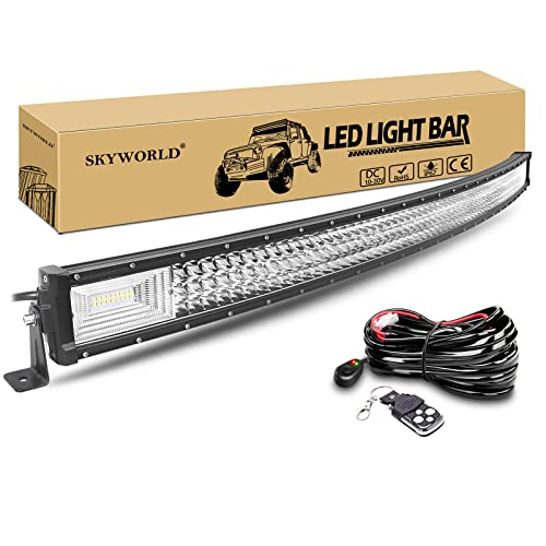 SKYWORLD Gebogen LED Arbeitsscheinwerfer Bar, 52 Zoll 132cm 675W Zusatzscheinwerfer Led Lichtleiste Offroad Lampe mit 12V Blitz kabelbaum kit für Auto SUV ATV UTV LKW 4x4 Nebelscheinwerfer von SKYWORLD