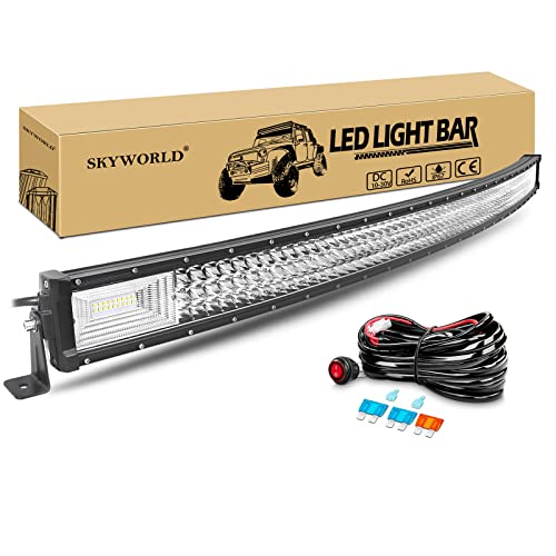 SKYWORLD Gebogen LED Arbeitsscheinwerfer Bar, 52 Zoll 132cm 675W Zusatzscheinwerfer Led Lichtleiste Offroad Lampe mit 12V Toggle kabelbaum kit für Auto SUV ATV UTV LKW 4x4 Nebelscheinwerfer von SKYWORLD