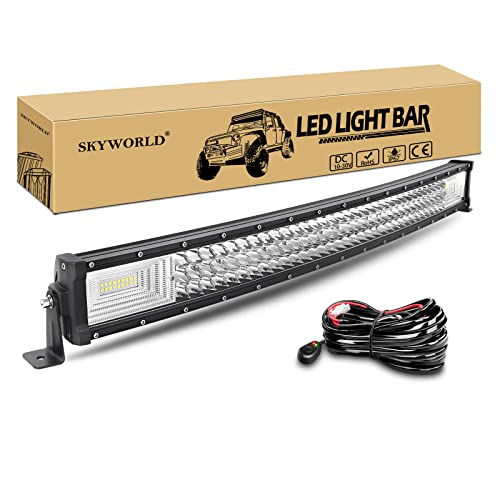 SKYWORLD LED Arbeitsscheinwerfer Bar, 82 cm 405W Gebogen LED Lichtleiste Flutlicht Reflektor Combo 12V 24V mit Kabelbaumsatz Arbeitslicht Zusatzscheinwerfer für Auto Offroad Traktor SUV UTV ATV von SKYWORLD