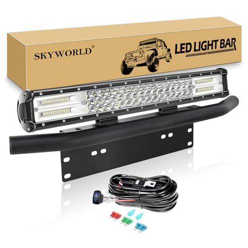 SKYWORLD LED-Lichtleiste, 51cm 288W LED Arbeitsscheinwerfer Bar mit Universal-Aluminium-Frontstoßstange Kennzeichenhalterung Bull bar und 12V kabelbaum für 4x4 Auto Offroad KFZ LKW PKW ATV SUV von SKYWORLD