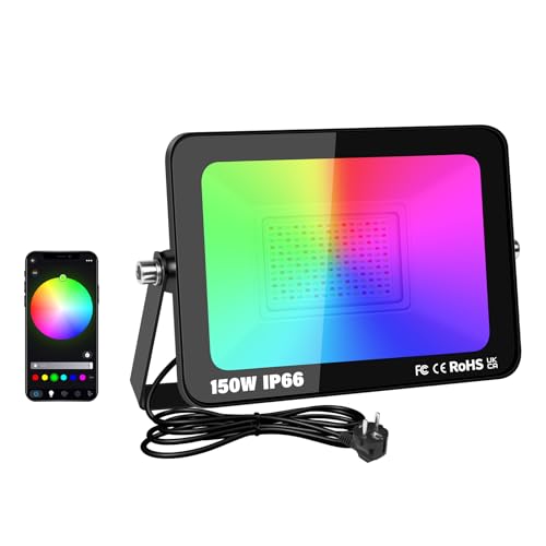 SKYWORLD LED RGB Strahler 1 Stück,150W Smart RGB Strahler mit Fernbedienung Bluetooth App,LED Strahler Bunt Flutlichtstrahler Farbwechsel Scheinwerfer,IP66 RGB Flutlicht für Hinterhof Garage Garten SKYWORLD LED RGB Strahler 1 Stück,150W Smart RGB Strahler mit Fernbedienung Bluetooth App,LED Strahler Bunt Flutlichtstrahler Farbwechsel Scheinwerfer,IP66 RGB Flutlicht für Hinterhof Garage Garten von SKYWORLD