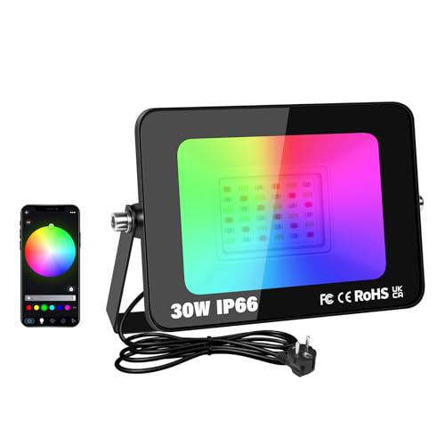 SKYWORLD LED RGB Strahler 1 Stück,30W Smart RGB Strahler mit Fernbedienung Bluetooth App,LED Strahler Bunt Flutlichtstrahler Farbwechsel Scheinwerfer,IP66 RGB Flutlicht für Hinterhof Garage Garten SKYWORLD LED RGB Strahler 1 Stück,30W Smart RGB Strahler mit Fernbedienung Bluetooth App,LED Strahler Bunt Flutlichtstrahler Farbwechsel Scheinwerfer,IP66 RGB Flutlicht für Hinterhof Garage Garten von SKYWORLD