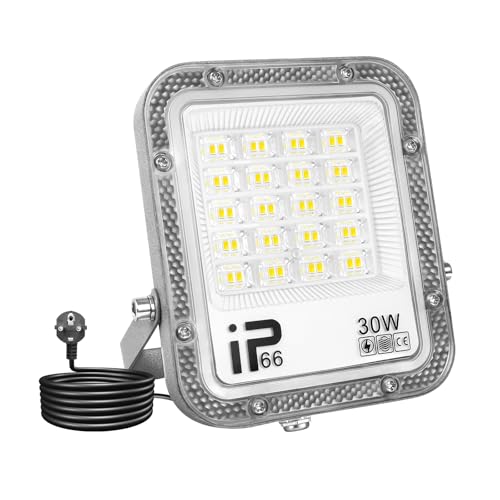 SKYWORLD LED Strahler Außen mit Stecker, 30W 3000LM LED Außenstrahler 6000K Kaltweiß IP66 Wasserfest LED Fluter Flutlicht Scheiwerfer für Garten, Innenhöfe, Hinterhof, Auffahrt, Türen, Garage, Flur SKYWORLD LED Strahler Außen mit Stecker, 30W 3000LM LED Außenstrahler 6000K Kaltweiß IP66 Wasserfest LED Fluter Flutlicht Scheiwerfer für Garten, Innenhöfe, Hinterhof, Auffahrt, Türen, Garage, Flur von SKYWORLD