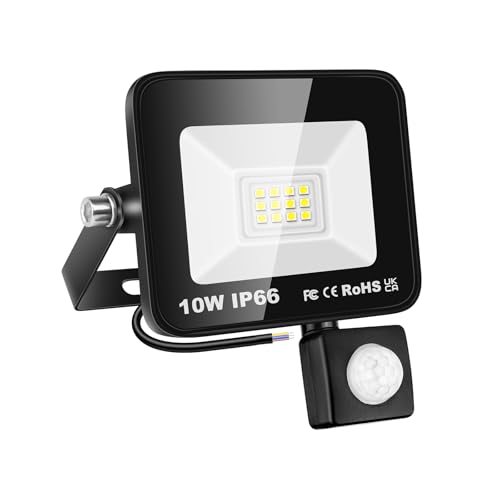 SKYWORLD LED Strahler mit Bewegungsmelder Außen 1 Stück,10W Kaltweiß Superhell LED Fluter mit Sensor IP66 Wasserdicht Scheinwerfer Wandleuchte für Garten Terrasse Wand Garage Vorhof Innenhöfe von SKYWORLD