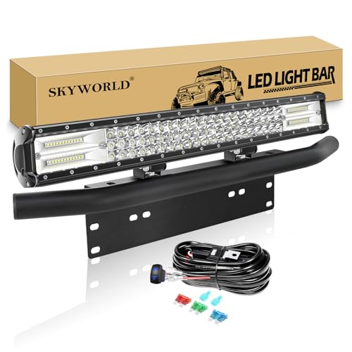 SKYWORLD Led Arbeitsscheinwerfer Bar, 59 cm 324W Led lichtleiste mit KFZ Kennzeichenhalterung bull bar und 12V Rocker Kabelbaum für 4x4 Auto Offroad Truck LKW PKW ATV SUV lightbar von SKYWORLD