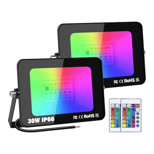 SKYWORLD 2x RGB LED Strahler 30W mit Fernbedienung – 16 Farben, 4 Modi, Dimmbar, IP66 Wasserdicht für Garten, Garage, Innen- & Außenbereich SKYWORLD 2x RGB LED Strahler 30W mit Fernbedienung – 16 Farben, 4 Modi, Dimmbar, IP66 Wasserdicht für Garten, Garage, Innen- & Außenbereich von SKYWORLD