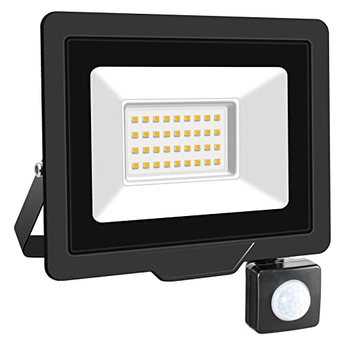 SKYWORLD Strahler mit Bewegungsmelder Aussen 1 Stück,30W Warmweiß Led Strahler Außen IP66 Wasserdicht Scheinwerfer Wandleuchte für Garten Terrasse Wand Garage Vorhof Innenhöfe von SKYWORLD