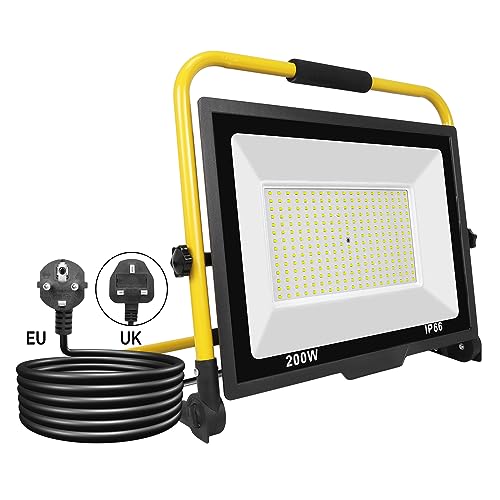 SKYWORLD Tragbar LED Baustrahler 200W 20000LM LED Arbeitsleuchter mit Stecker, Wasserdicht Arbeitsscheinwerfer für Werkstatt oder Baustelle Garage von SKYWORLD