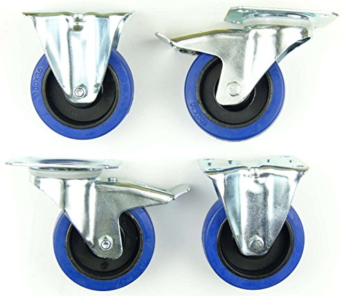 1 Satz 100mm Blue Wheels Transportrollen Lenkrollen mit Bremse/Feststellbremse + Bockrollen, Elastik-Rad blau, 180kg / Rad - INDUSTRIEQALITÄT (2x Brems + 2x Bock) 1 Satz 100mm Blue Wheels Transportrollen Lenkrollen mit Bremse/Feststellbremse + Bockrollen, Elastik-Rad blau, 180kg / Rad - INDUSTRIEQALITÄT (2x Brems + 2x Bock) von SL-Rollen
