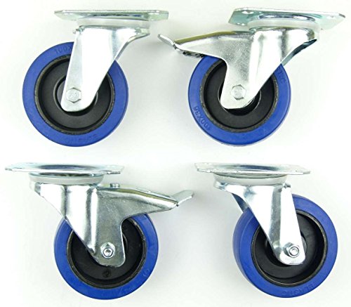 1 Satz 100mm Blue Wheels Tranposrtrollen Lenkrollen mit/ohne Feststellbremse/Bremse, Elastik-Rad blau, 180kg/Rad - INDUSTRIEQALITÄT (2x Brems + 2x Lenk) 1 Satz 100mm Blue Wheels Tranposrtrollen Lenkrollen mit/ohne Feststellbremse/Bremse, Elastik-Rad blau, 180kg/Rad - INDUSTRIEQALITÄT (2x Brems + 2x Lenk) von SL-Rollen