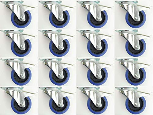 16 Stück 100mm Blue Wheels Lenkrollen Transportrollen mit Bremse/Feststellbremse, Elastik-Rad blau, 180kg / Rad - INDUSTRIEQALITÄT (16x Brems) 16 Stück 100mm Blue Wheels Lenkrollen Transportrollen mit Bremse/Feststellbremse, Elastik-Rad blau, 180kg / Rad - INDUSTRIEQALITÄT (16x Brems) von SL-Rollen