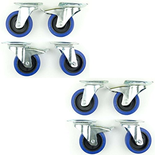 2 Satz 100mm Blue Wheels Tranposrtrollen Lenkrollen mit/ohne Feststellbremse/Bremse, Elastik-Rad blau, 180kg/Rad - INDUSTRIEQALITÄT (4x Brems + 4x Lenk) 2 Satz 100mm Blue Wheels Tranposrtrollen Lenkrollen mit/ohne Feststellbremse/Bremse, Elastik-Rad blau, 180kg/Rad - INDUSTRIEQALITÄT (4x Brems + 4x Lenk) von SL-Rollen