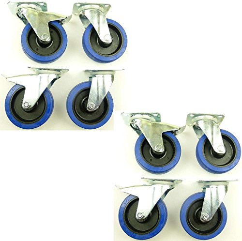 2 Satz 125mm Blue Wheels Lenkrollen mit/ohne Feststellbremse/Bremse Lenk/FS Transportrollen Blau 200kg / Rad - INDUSTRIEQALITÄT (4x Brems + 4x Lenk) von SL-Rollen