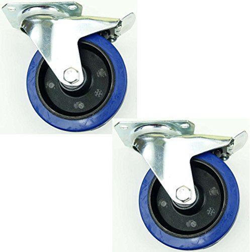 2 Stück 125 mm Blue Wheels Lenkrollen mit Feststellbremse/Bremse FS Transportrollen Blau 200kg / Rad - INDUSTRIEQALITÄT (2 x Brems) von SL-Rollen