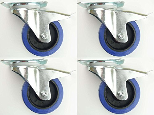 4 Stück 100mm Blue Wheels Lenkrollen Transportrollen mit Bremse/Feststellbremse, Elastik-Rad blau, 180kg / Rad - INDUSTRIEQALITÄT (4x Brems) 4 Stück 100mm Blue Wheels Lenkrollen Transportrollen mit Bremse/Feststellbremse, Elastik-Rad blau, 180kg / Rad - INDUSTRIEQALITÄT (4x Brems) von SL-Rollen