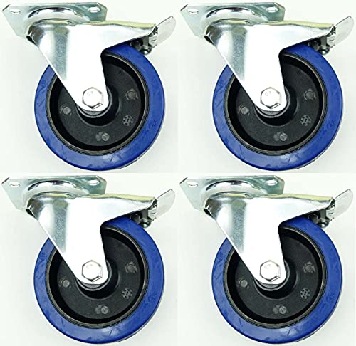 4 Stück 125mm Blue Wheels Lenkrollen mit Feststellbremse/Bremse FS Transportrollen Blau 200kg / Rad - INDUSTRIEQALITÄT (4x Brems) von SL-Rollen