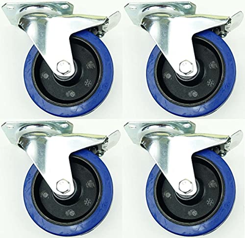 4 Stück 125mm Blue Wheels Lenkrollen mit Feststellbremse/Bremse FS Transportrollen Blau 200kg / Rad - INDUSTRIEQALITÄT (4x Brems) von SL-Rollen
