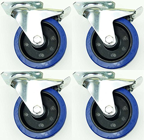 4 x 125mm Blue Wheels Lenkrollen mit/ohne Feststellbremse/Bremse FS Transportrollen Bockrollen, Blau, 200kg / Rad - INDUSTRIEQALITÄT (4 x Brems) von SL-Rollen