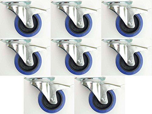 8 Stück 100mm Blue Wheels Lenkrollen Transportrollen mit Bremse/Feststellbremse, Elastik-Rad blau, 180kg / Rad - INDUSTRIEQALITÄT (8x Brems) 8 Stück 100mm Blue Wheels Lenkrollen Transportrollen mit Bremse/Feststellbremse, Elastik-Rad blau, 180kg / Rad - INDUSTRIEQALITÄT (8x Brems) von SL-Rollen