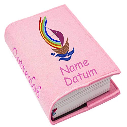 Gotteslob Gotteslobhülle Hülle Arche Filz mit Namen bestickt Einband Umschlag personalisierte Gesangbuchhülle, Farbe:rosa von SL-Store GbR