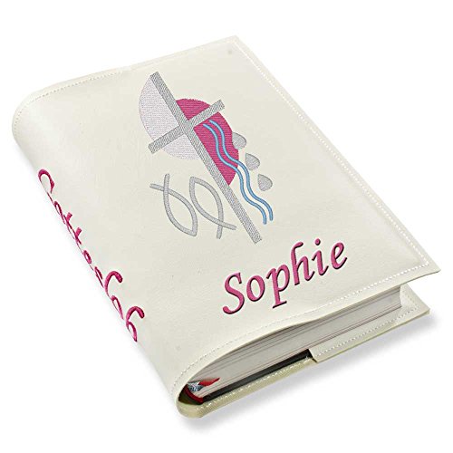 Gotteslob Gotteslobhülle Kreuz 2 pink Kunstleder mit Namen bestickt weiß (weiß) von SL-Store GbR